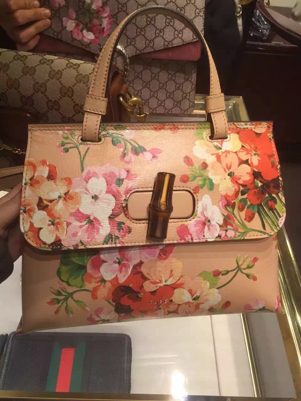 Real Gucci Bamboo Daily Blooms Top Handle Bag 370831